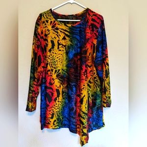 Calessa, rainbow animal print shirt, 3X